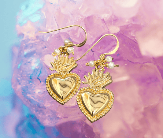 Sacred Heart Seed Pearl Earrings
