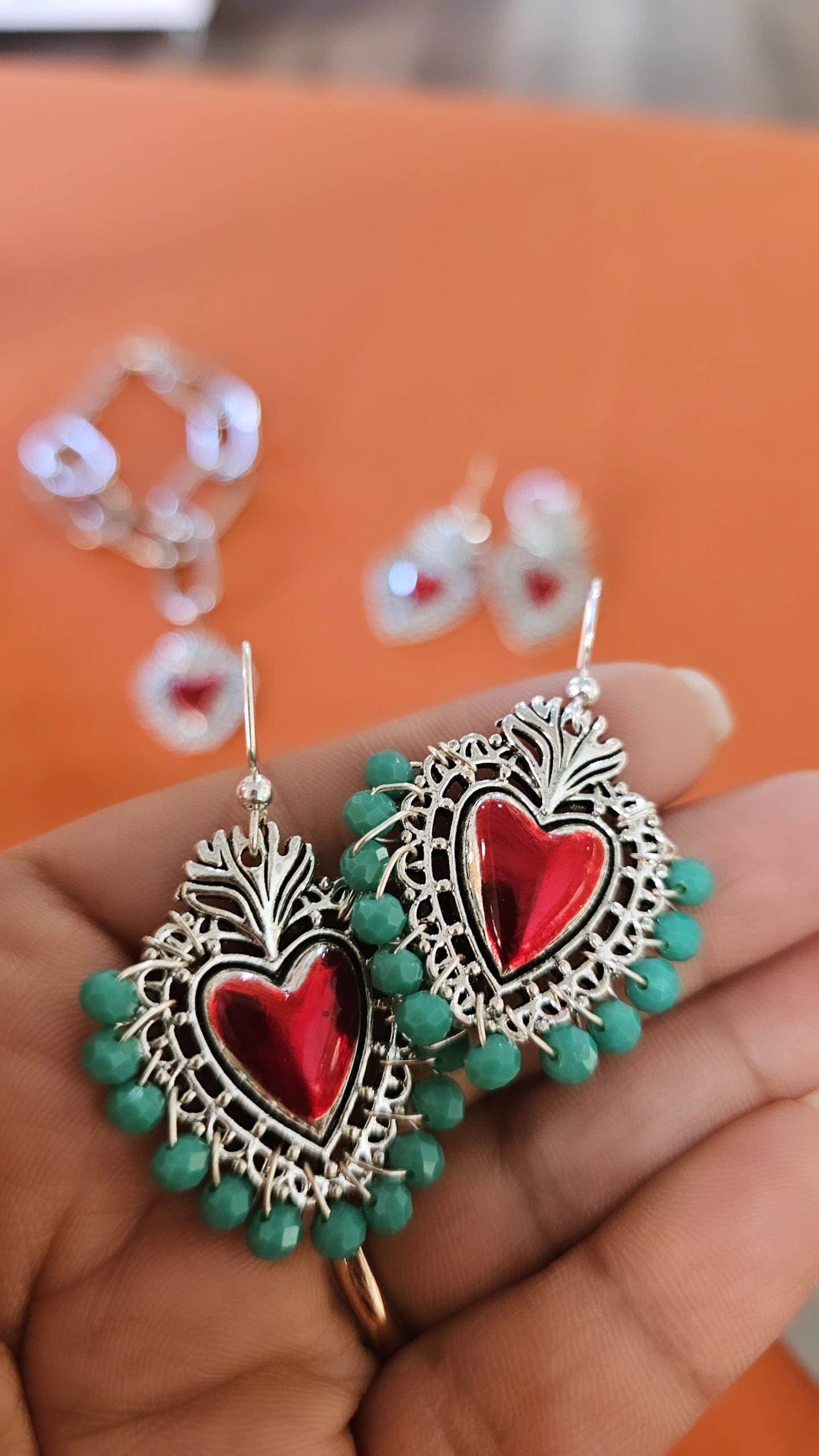 Sacred Heart Turquoise Crystal Earrings
