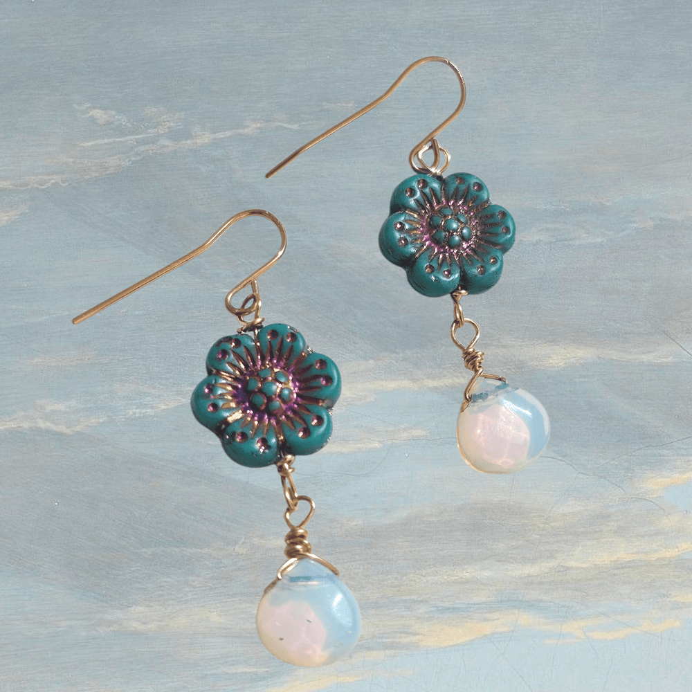 Vintage Flower Opalite Earrings