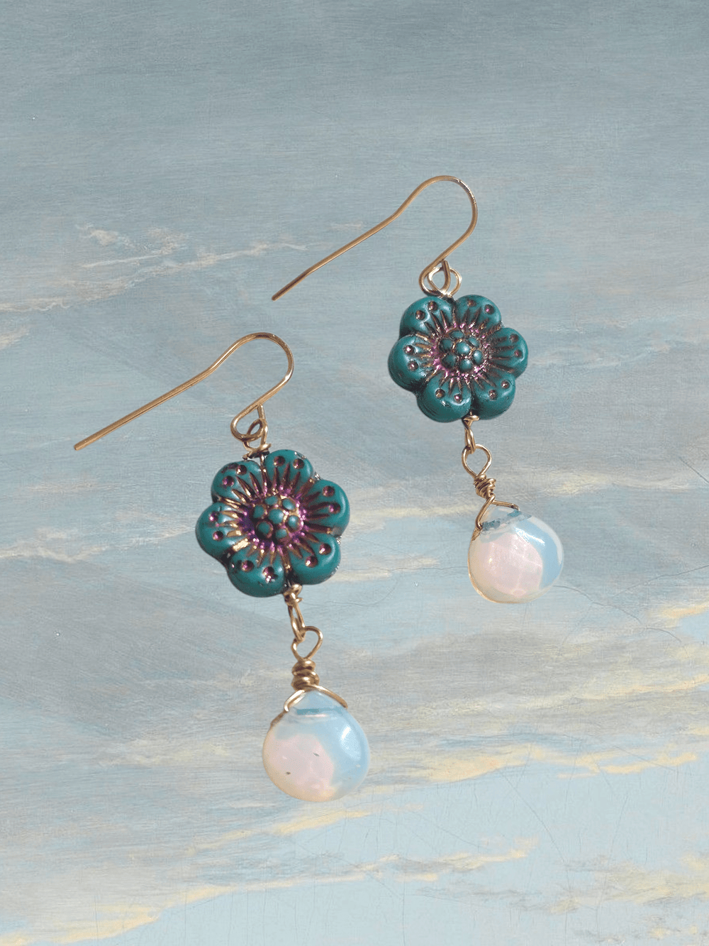 Vintage Flower Opalite Earrings