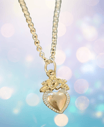 Sacred Heart Tri-Gold Charm Necklace