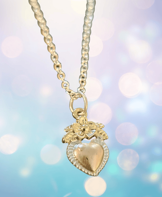 Sacred Heart Tri-Gold Charm Necklace