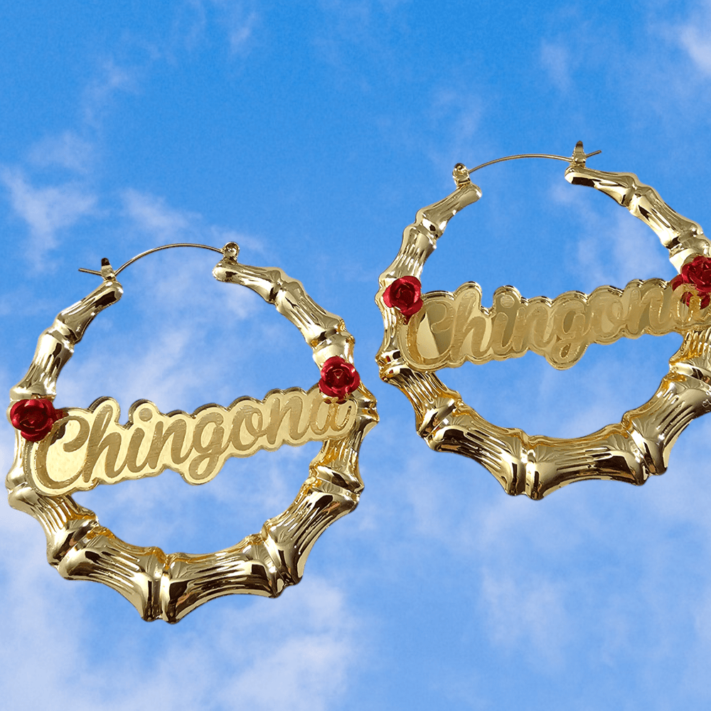 Chingona Rose Bamboo Hoop Earrings