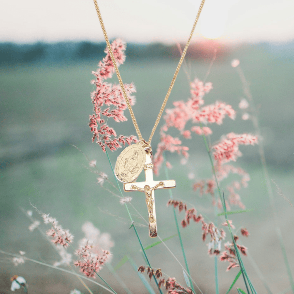 Cross Virgen Charm Necklace