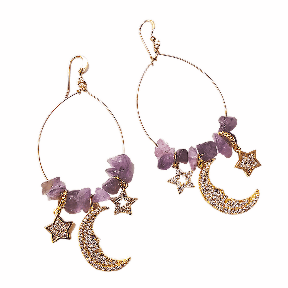 Luna Amethyst Hoop Earrings