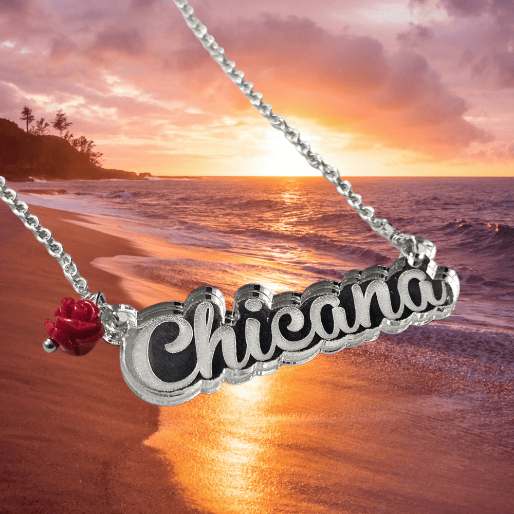 Chicana Silver Nameplate Necklace