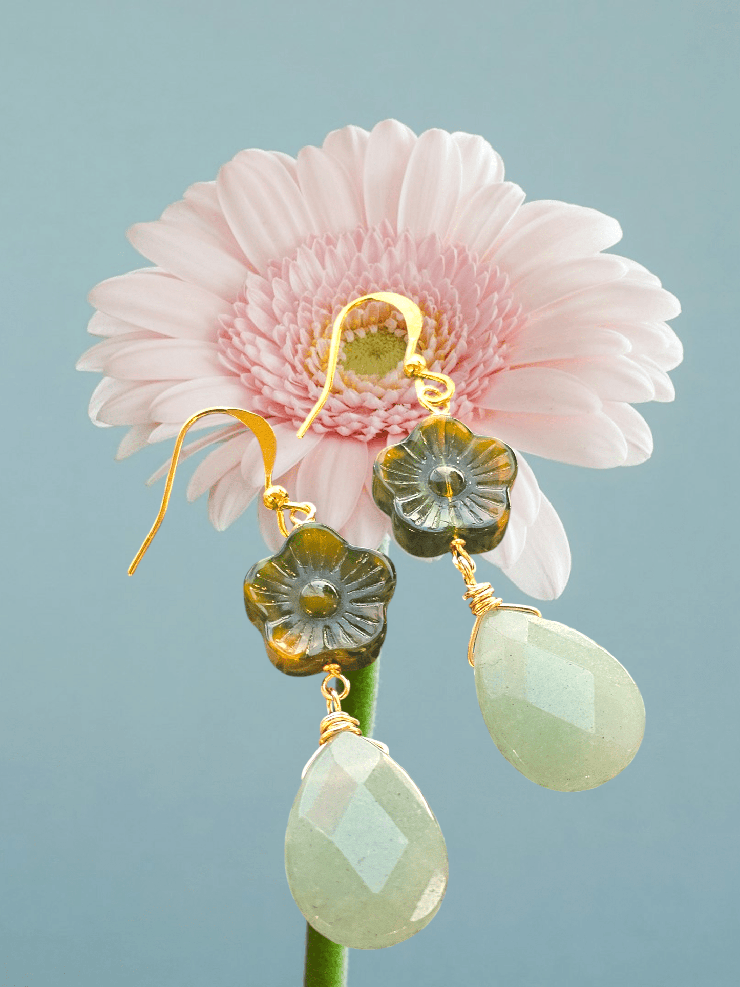 Jade Floral Drop Earrings