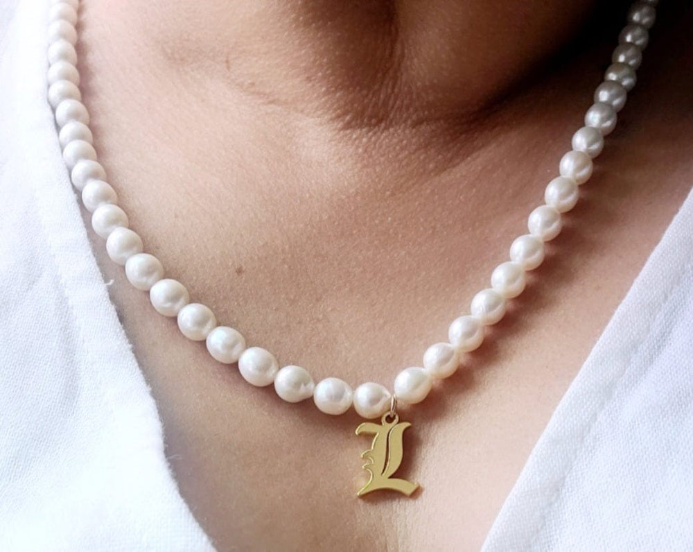 Old English Initial Pearl Necklace