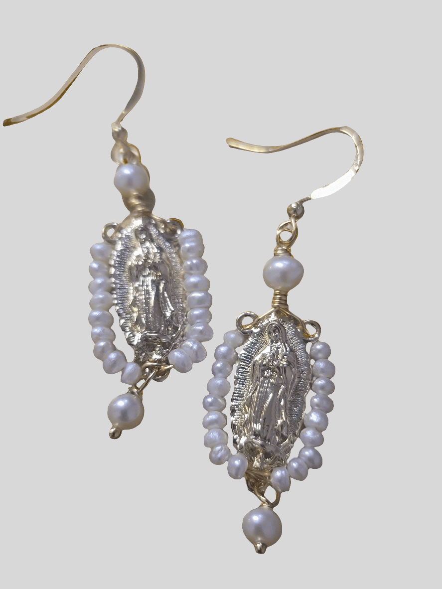 Virgen de Guadalupe Rosary Seed Pearl Earrings