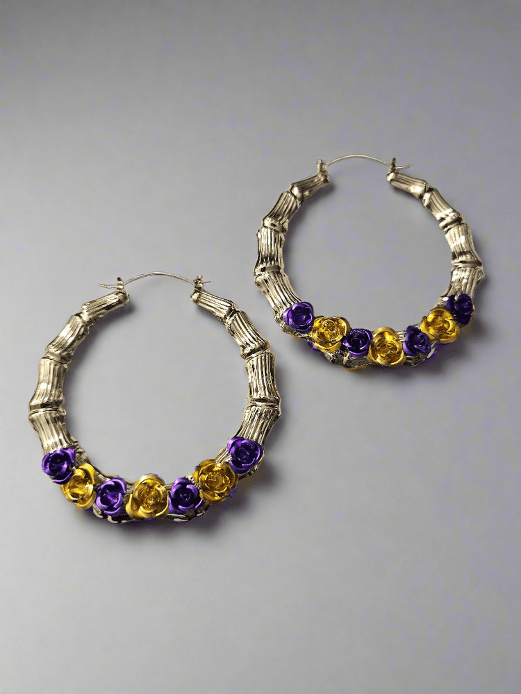 Lakers Flower Bamboo Hoop Earrings