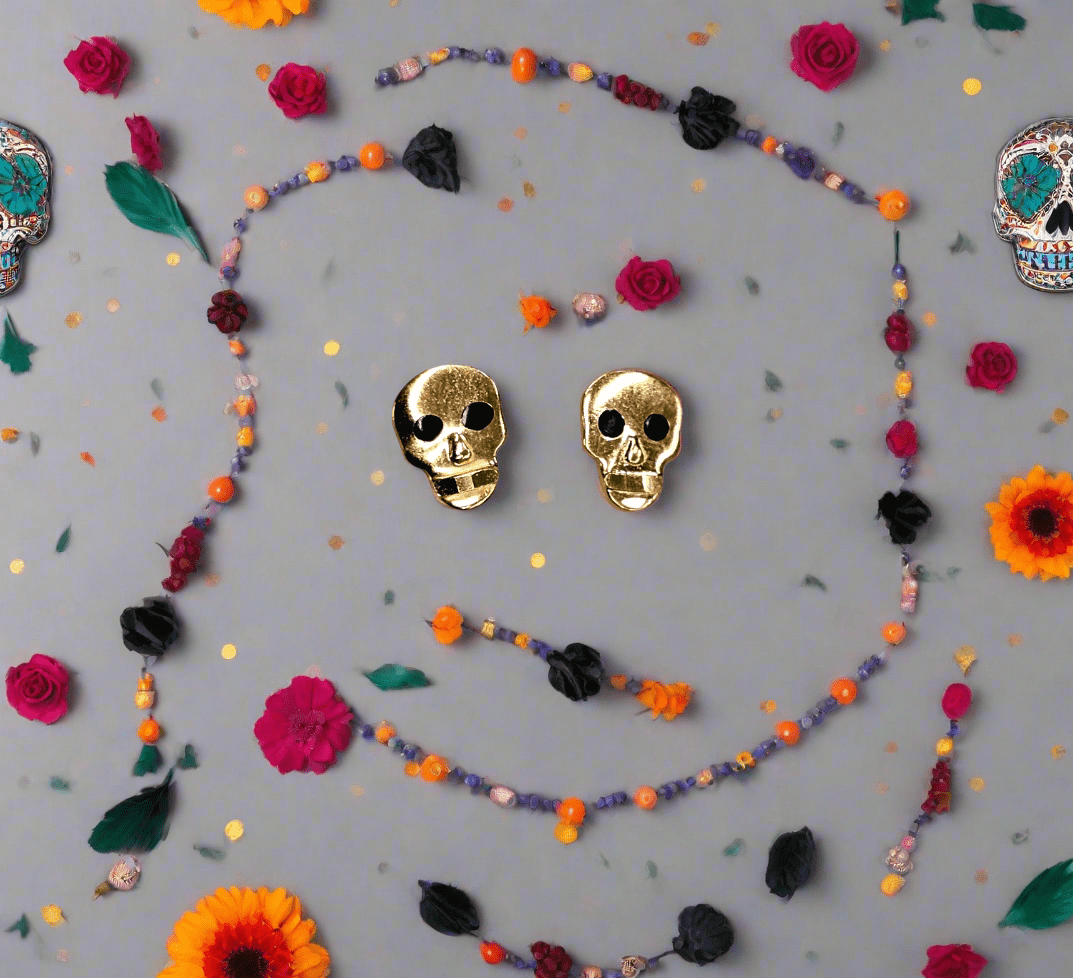 14kt Gold Sugar Skull Post Earring