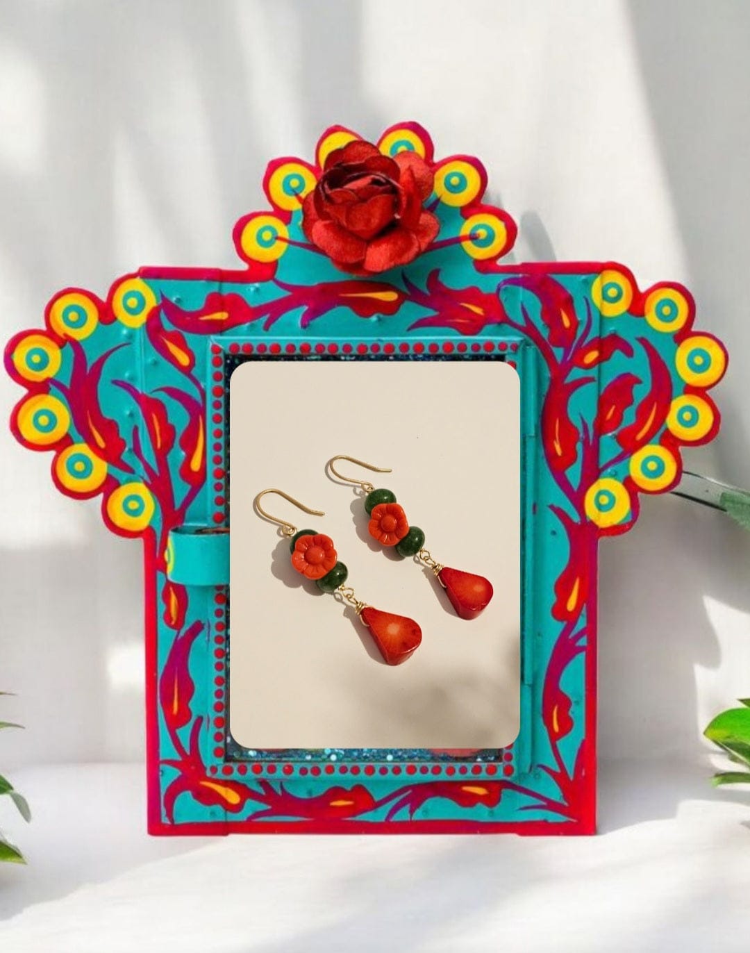 Coral Jade Floral Drop Earrings ilaments Jewelry