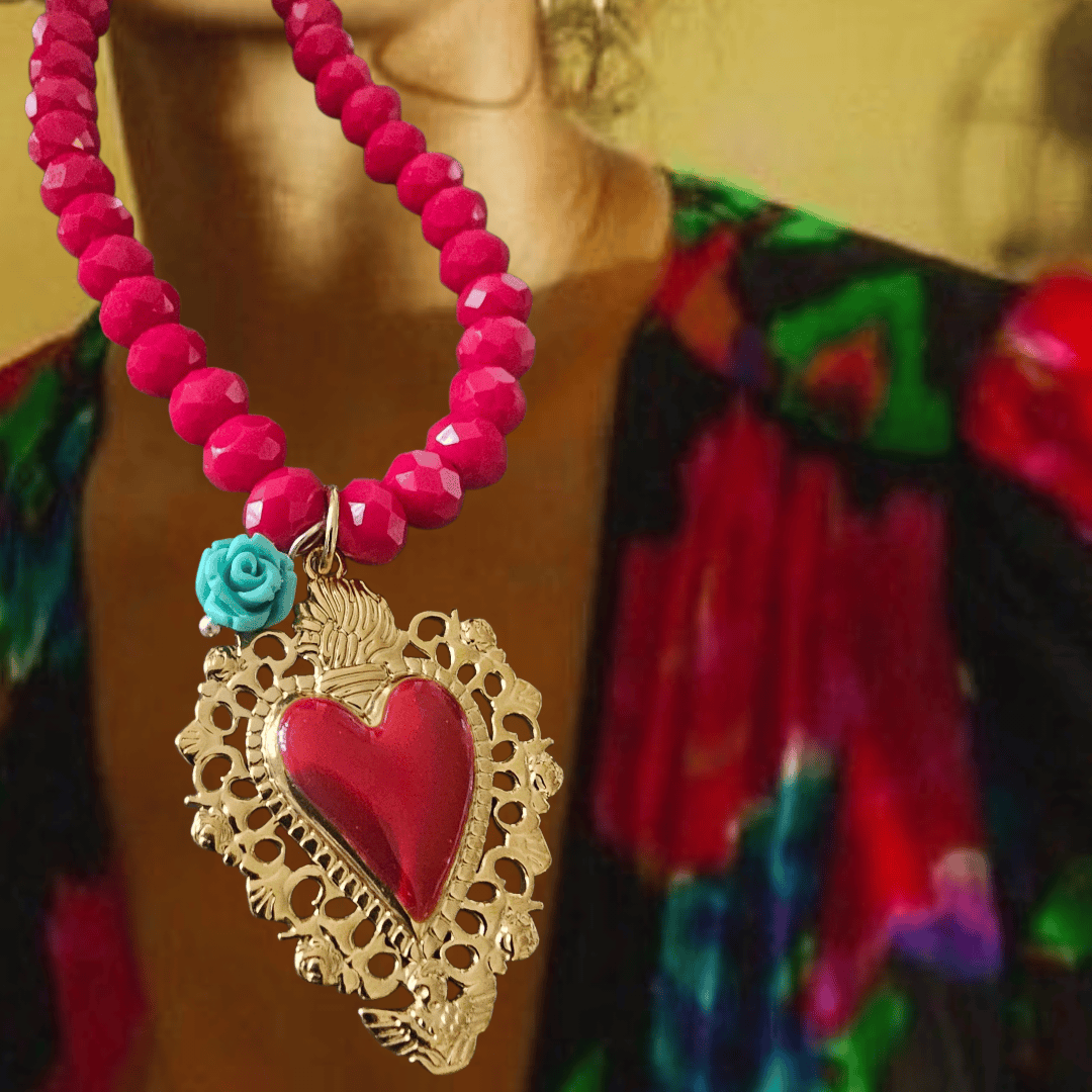Sagrado Corazon Gold Crystal Necklace ilaments Jewelry