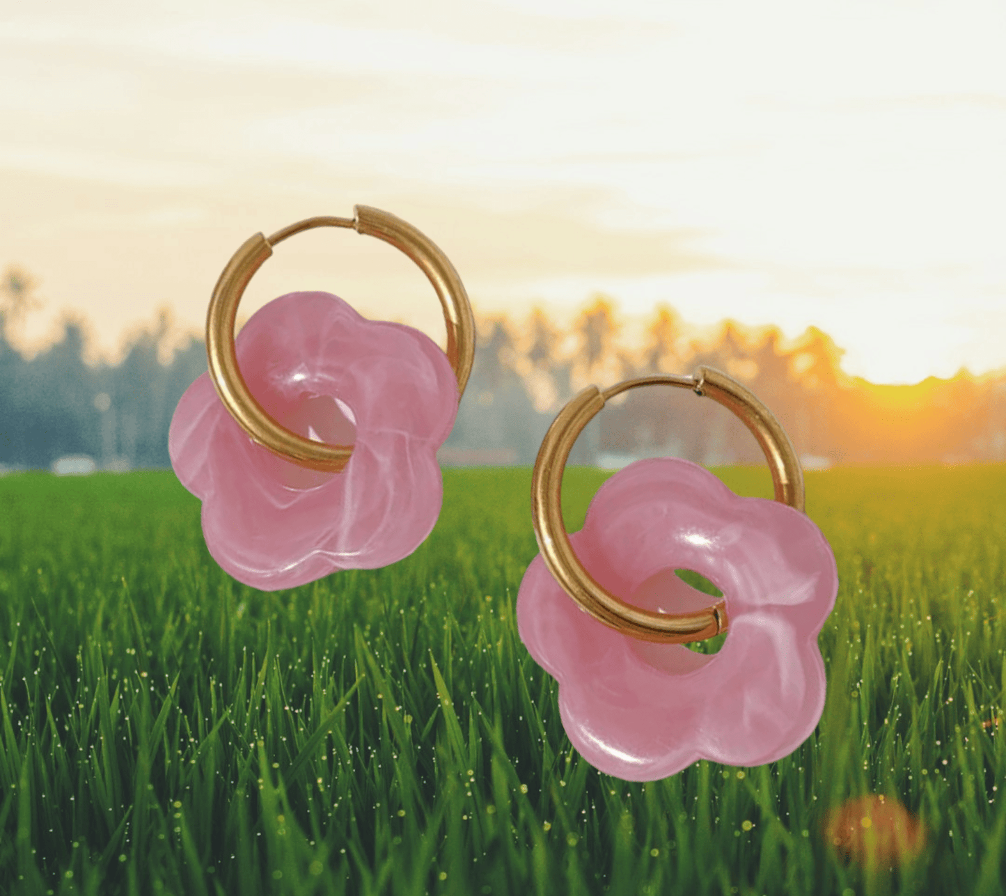 Pink Blossom Jade Hoop Earrings