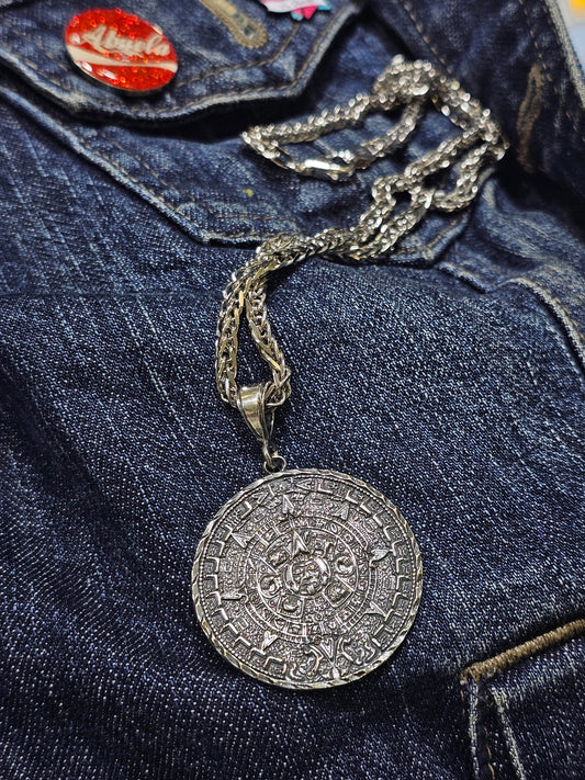 Aztec Calendar Sterling Silver Necklace