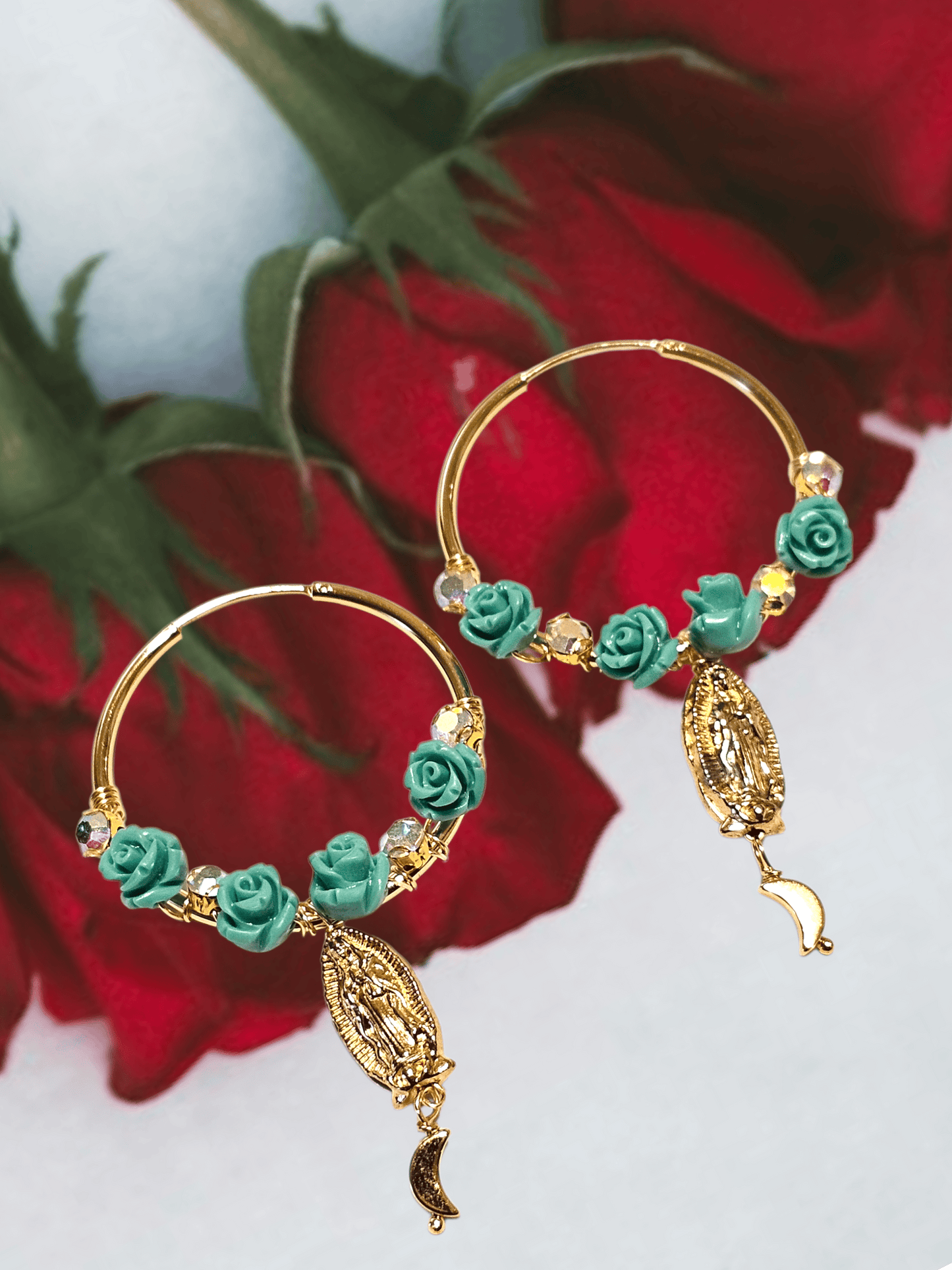 Virgencita Rosa Moon Hoop Earrings ilaments Jewelry