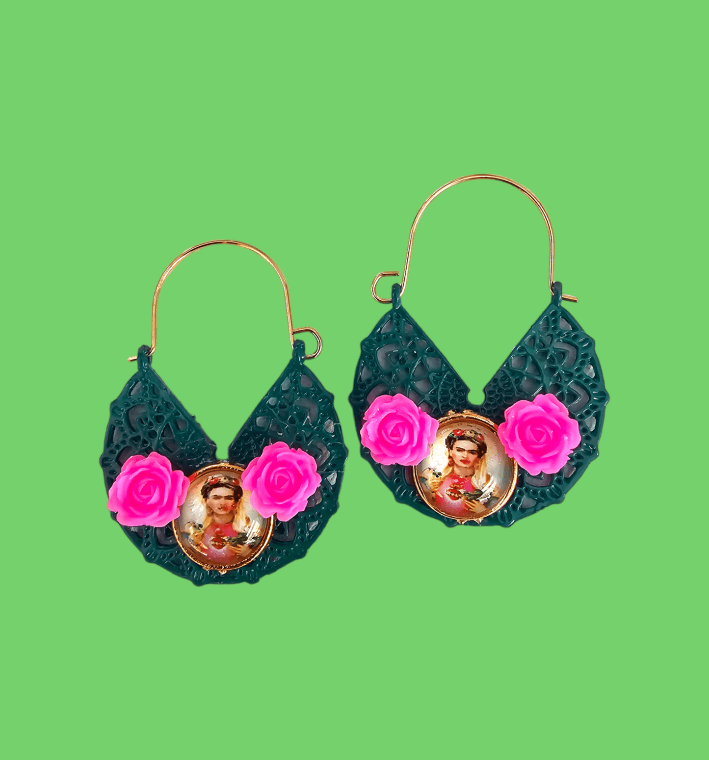 Frida Flor y Verde Hoops