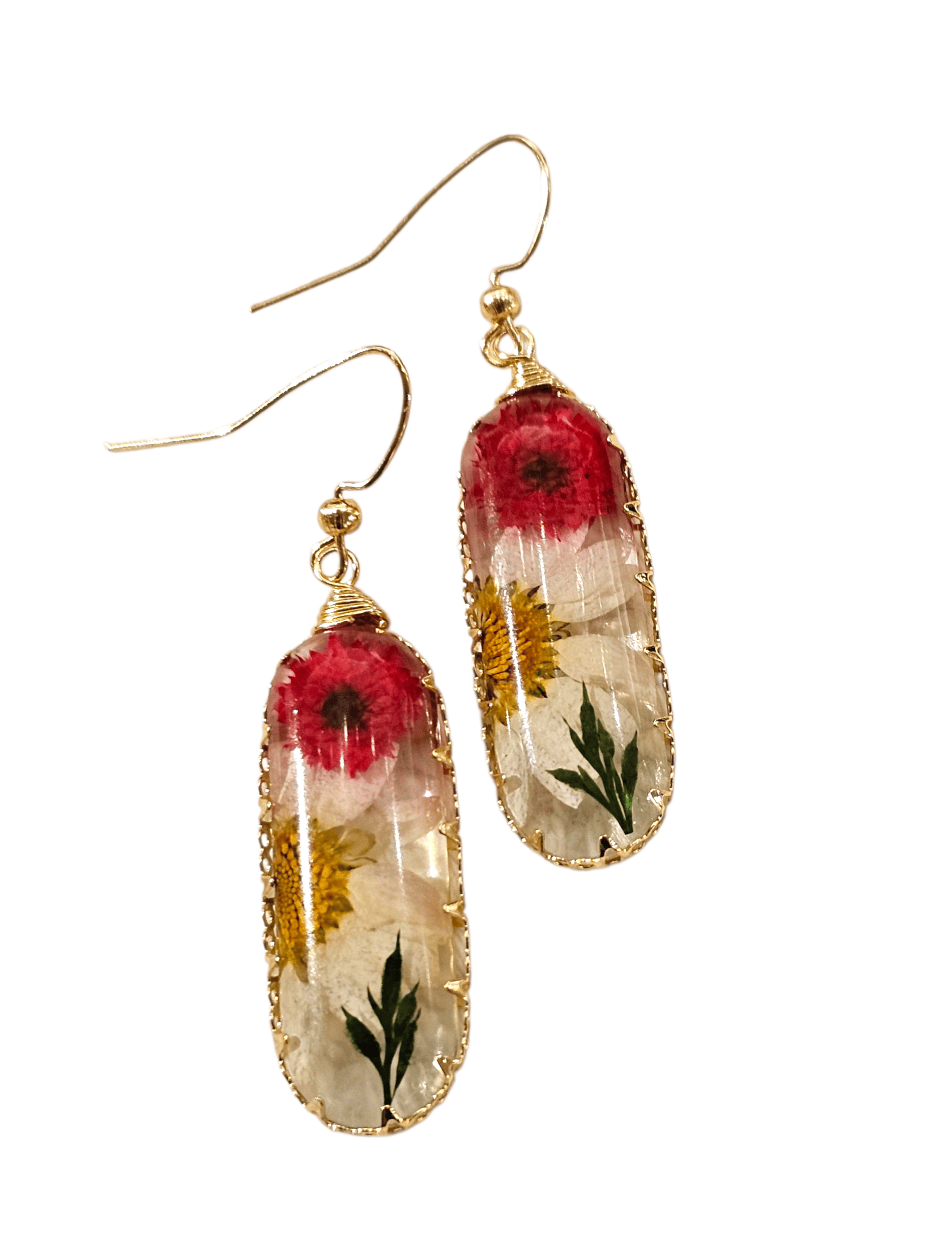 Flor y Canto Real Flower Resin Earrings – 18kt Gold Fill Botanical Drop Earrings | Handmade Nature Jewelry ilaments Jewelry