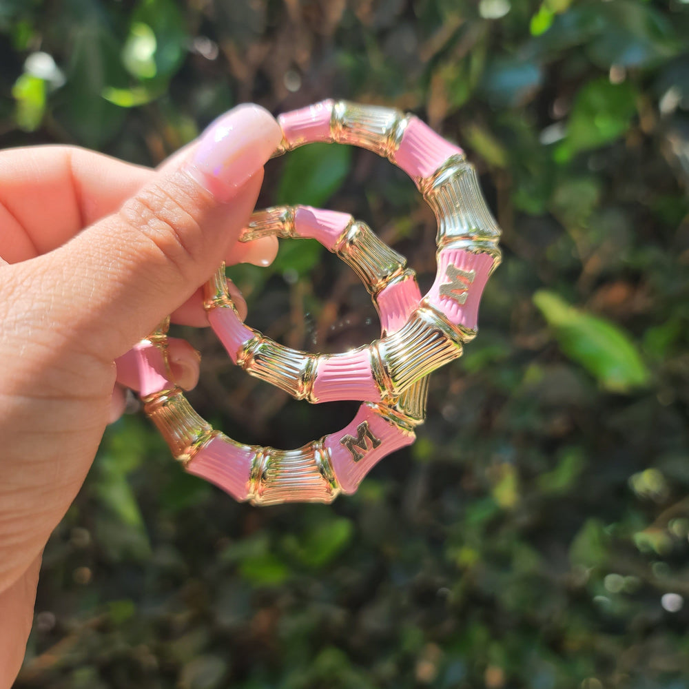 
                      
                        Chola Boss Initial Bamboo Hoop Earrings
                      
                    