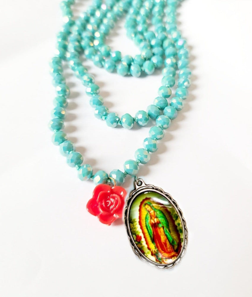 
                
                    Load image into Gallery viewer, Virgen de Guadalupe Crystal Wrap Necklace
                
            