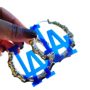 LA Dodger Reina Blue Bamboo Hoop Earrings