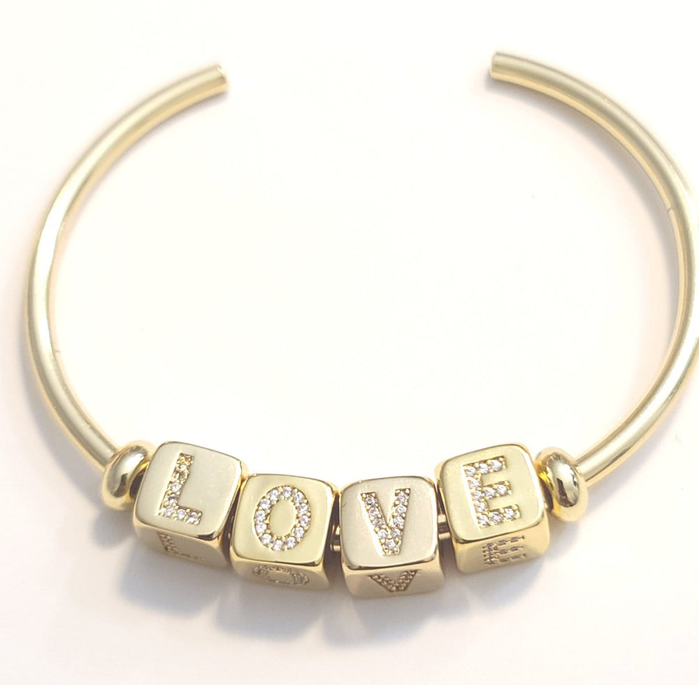 
                
                    Load image into Gallery viewer, Love Cz Word Cuff Bracelet
                
            
