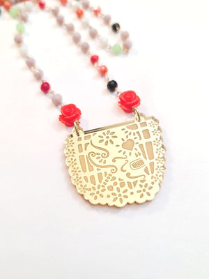 
                
                    Load image into Gallery viewer, Papel Picado Rosary Crystal Necklace
                
            