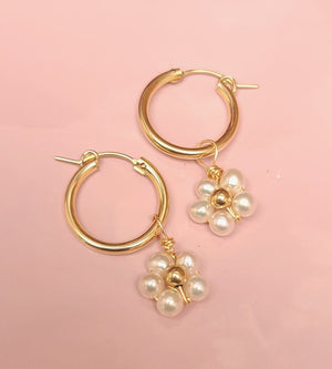 Flower Gemstone Hoop Earrings