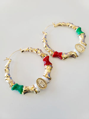 
                
                    Load image into Gallery viewer, Virgen Mexico Bamboo Hoop Earrings
                
            