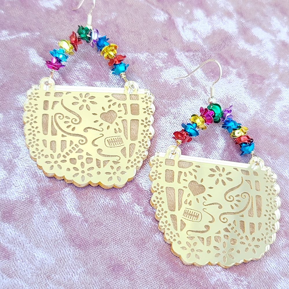 Papel Picado Gold Floral Hoop Earrings