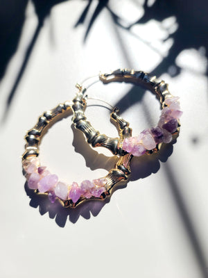Amethyst Bamboo Hoop Earrings