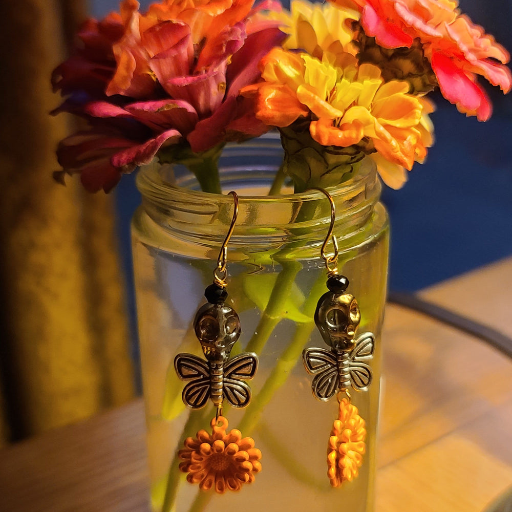 Sugar Skull Butterfly Marigold Earrings