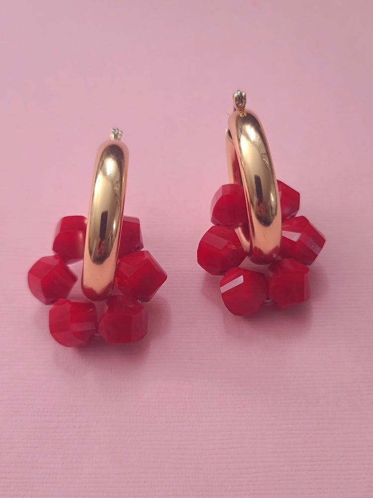 
                
                    Load image into Gallery viewer, Red Crystal Hoop Earrings
                
            