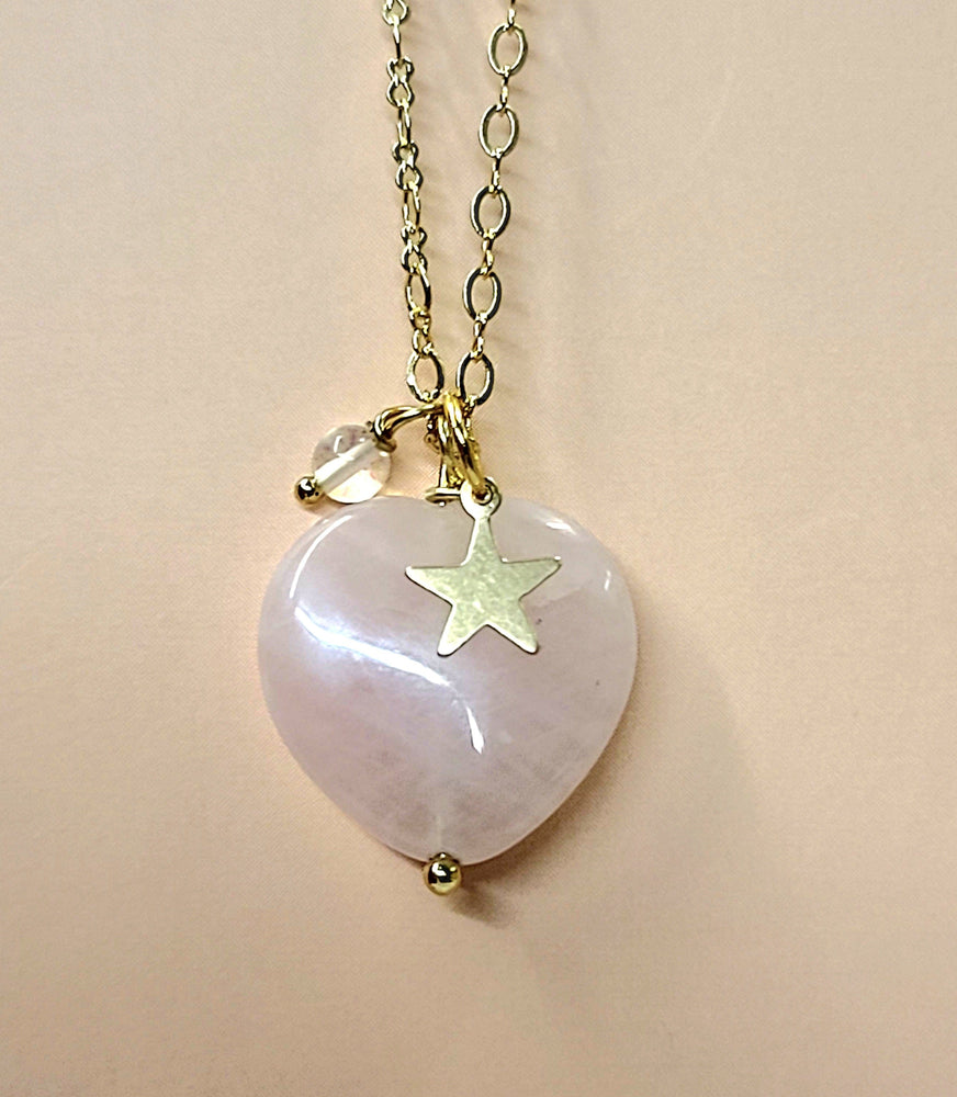 
                
                    Load image into Gallery viewer, Rose Quartz Heart Charm Necklace
                
            