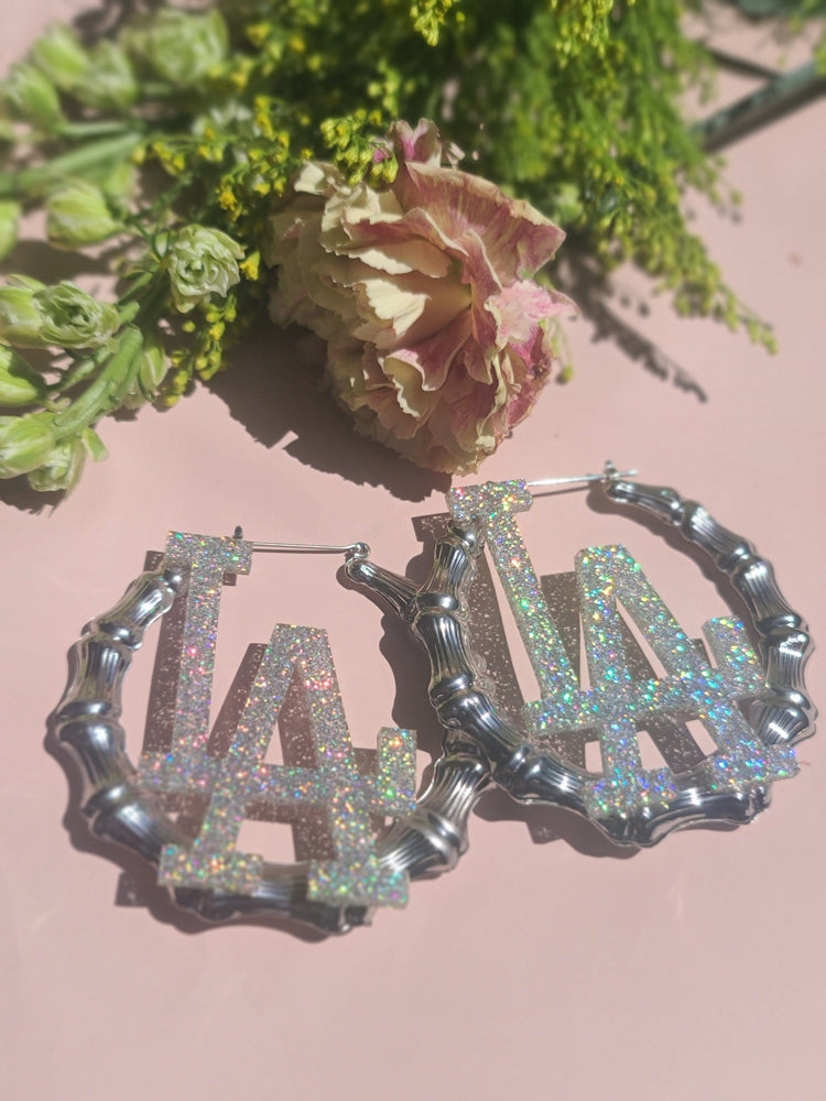 L.A. Silver Glitter Bamboo Hoops