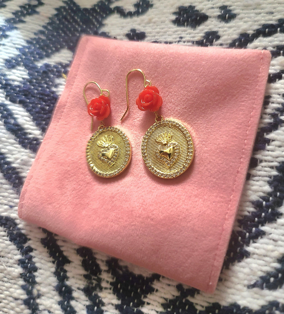 Sacred Heart Gold Earrings