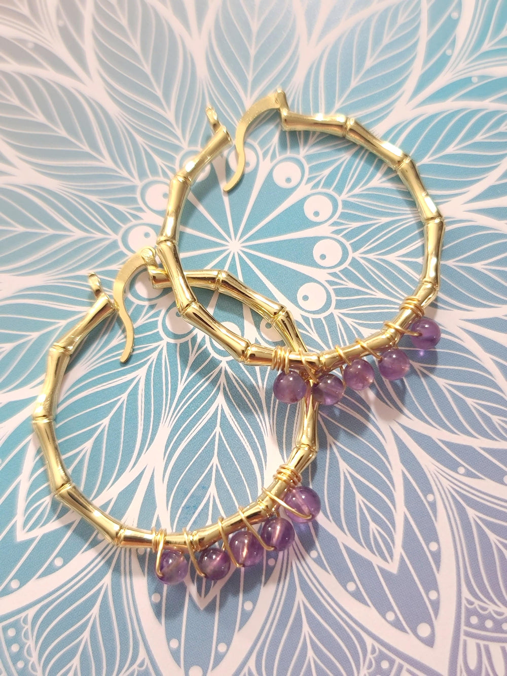 Amethyst Bamboo Hoop Earrings