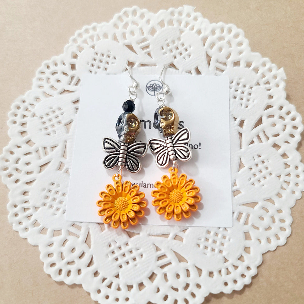 Sugar Skull Butterfly Marigold Earrings
