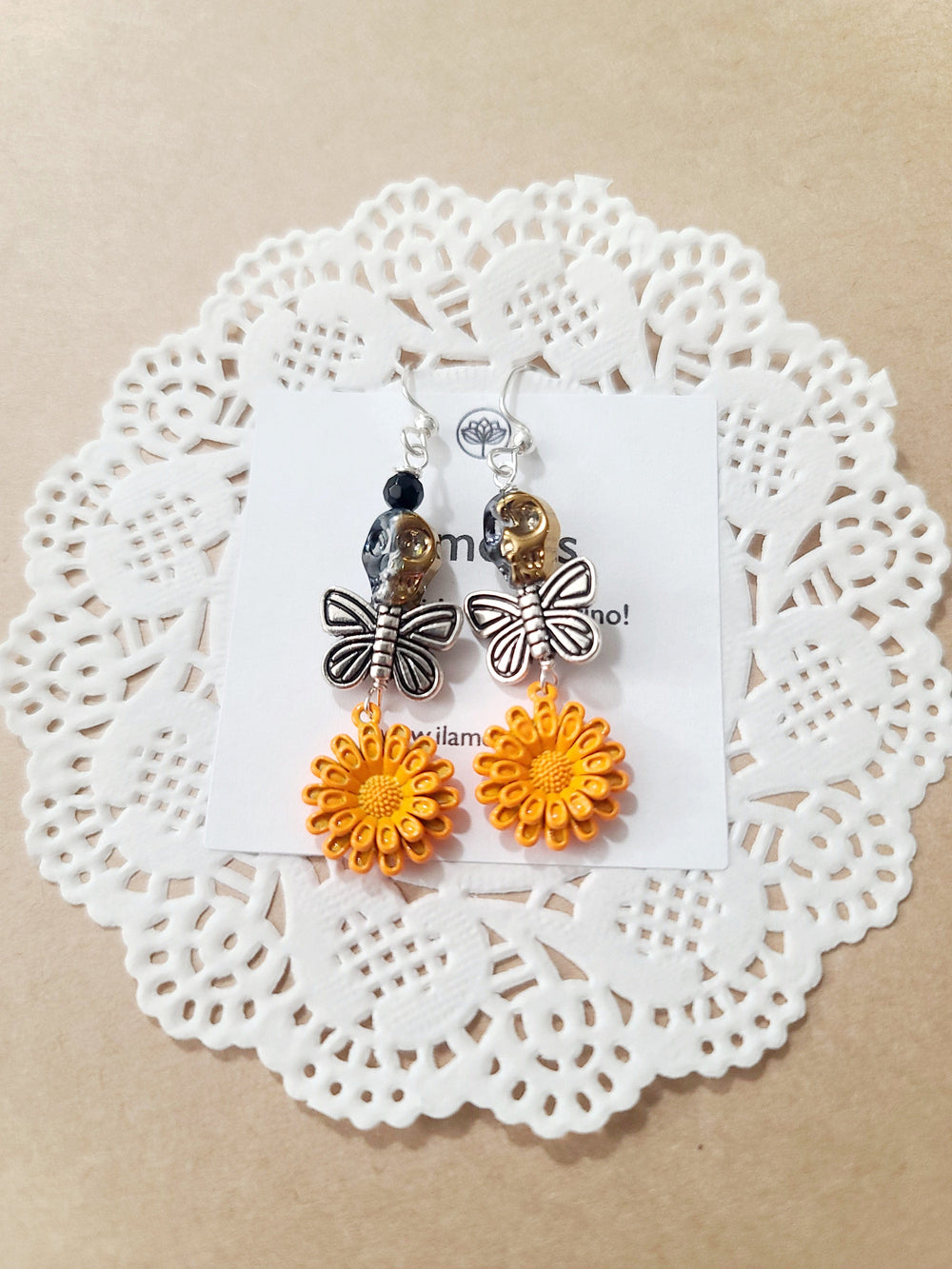 Sugar Skull Butterfly Marigold Earrings