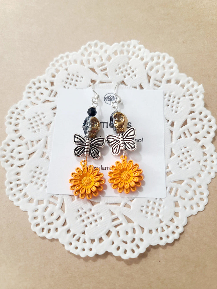 
                
                    Load image into Gallery viewer, Sugar Skull Butterfly Marigold Earrings
                
            
