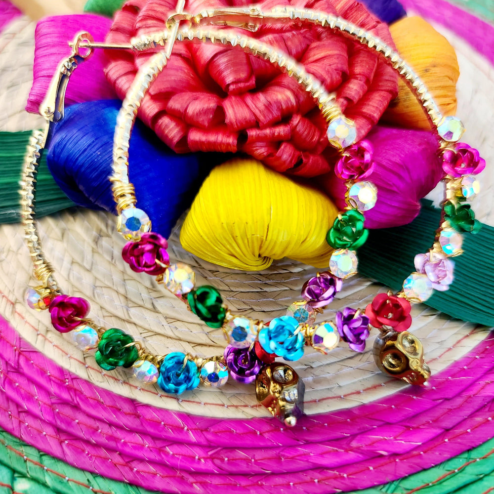 Muertos y Flores Hoop Earrings
