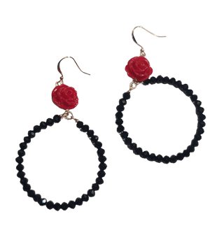 Rosa Black Crystal Hoop Earrings