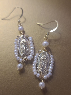 Virgen Rosary Seed Pearl Earrings