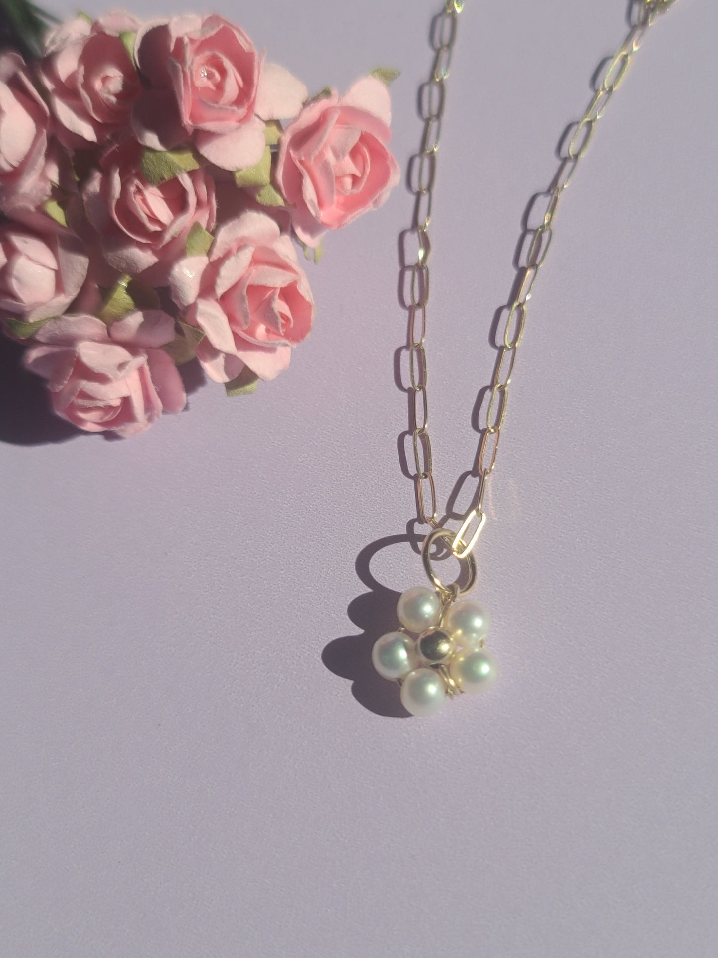 Pearl Flower Paperclip Necklace