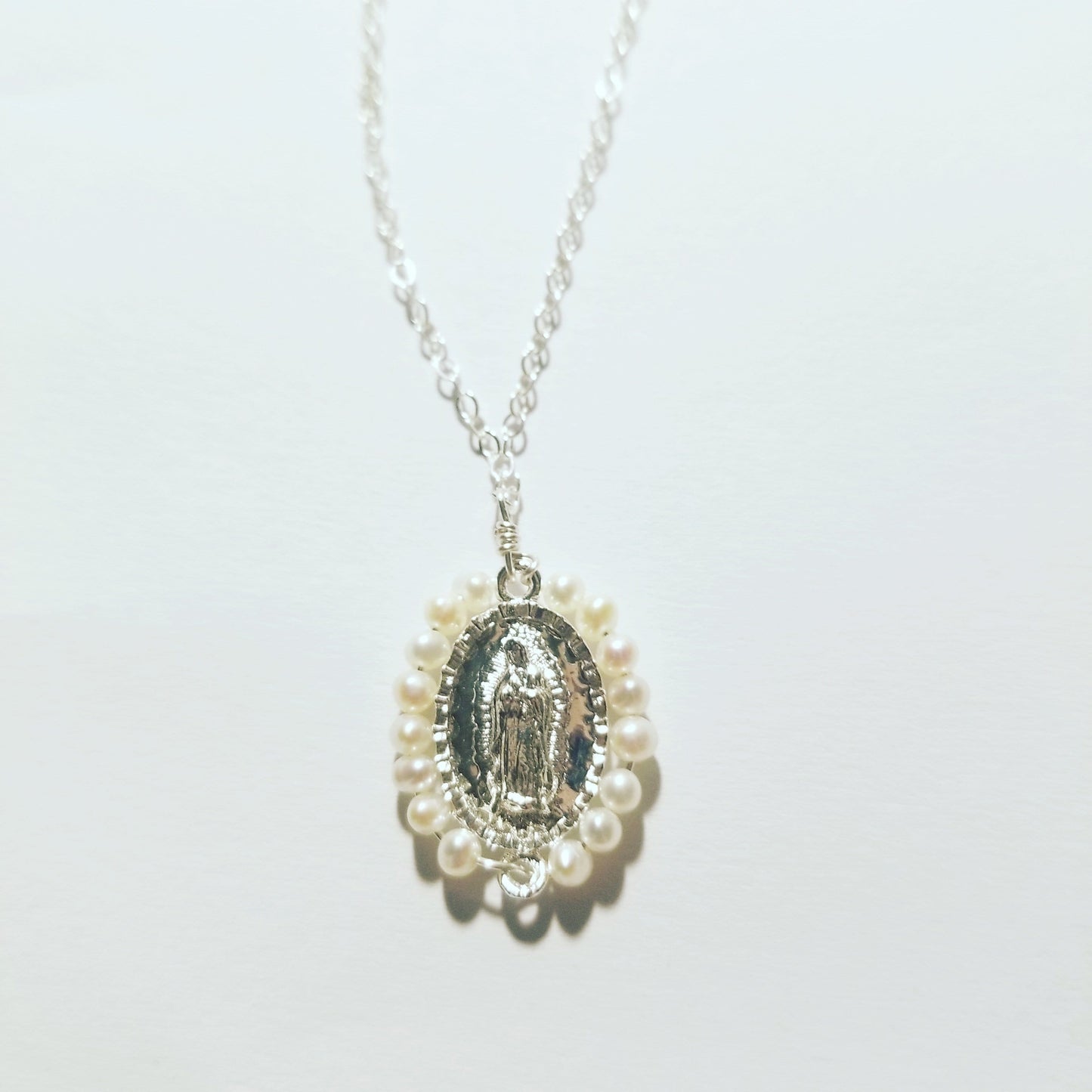 Virgen de Guadalupe Pearl Charm Necklace