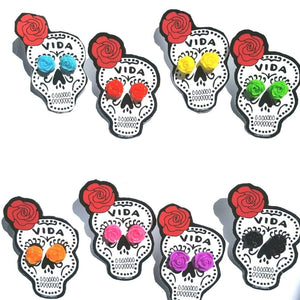 
                
                    Load image into Gallery viewer, Sugar Skull Flower Post Earrings
                
            