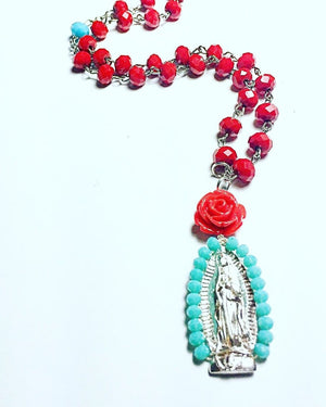 Virgen de Guadalupe Crystal Rosary Necklace