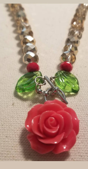 Peach Rose Crystal Necklace