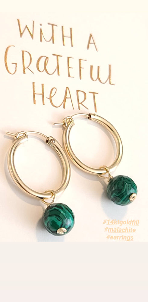 Malachite 14kt Gold Fill Hoop Earrings