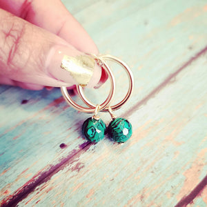 
                
                    Load image into Gallery viewer, Malachite 14kt Gold Fill Hoop Earrings
                
            